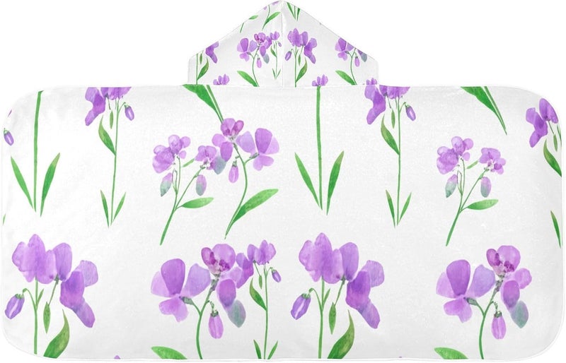 xigua Purple Flowers Kids Hooded Bath Towel, Ultra Absorbent Beach Towel Wrap with Hood for Babies, Toddlers, Kids, Soft Kids' Shower Towels for Boys Girls Swim, 50 x 23.5 Inch - Image 1
