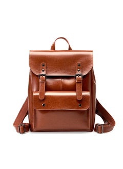Genuine Leather Backpack for Women, Durable Cowhide, Large Capacity, 14-inch Laptop, Vintage British Style Brown