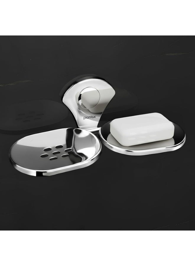 Plantex Dual Soap Holder for Bathroom/Stainless Steel Double Soap Dish/Soap Stand/Soap Case/Bathroom Accessories - Pack of 1 (Royal - Chrome, APS-580) - Image 1
