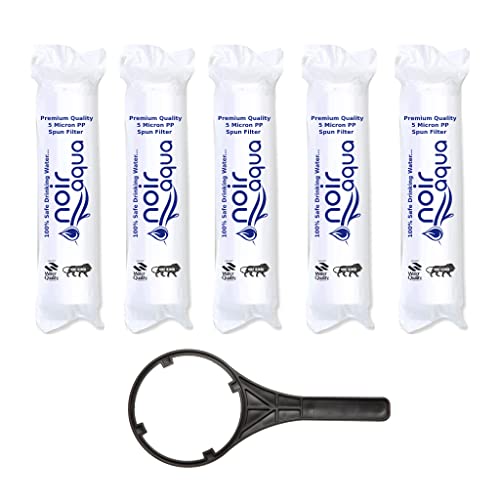Noir Aqua - 5pcs PP Spun Filter + 1 Spanner | for All Types of RO Water purifiers (5 Piece, White, 10 Inch, 5 Micron) - Cartridge Sponge Replacement Water Filter Candle - Image 1