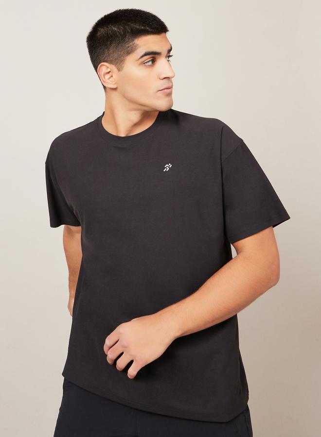 Styli Micro Pique Knit Oversized T-Shirt with Reflective Logo  - Image 1