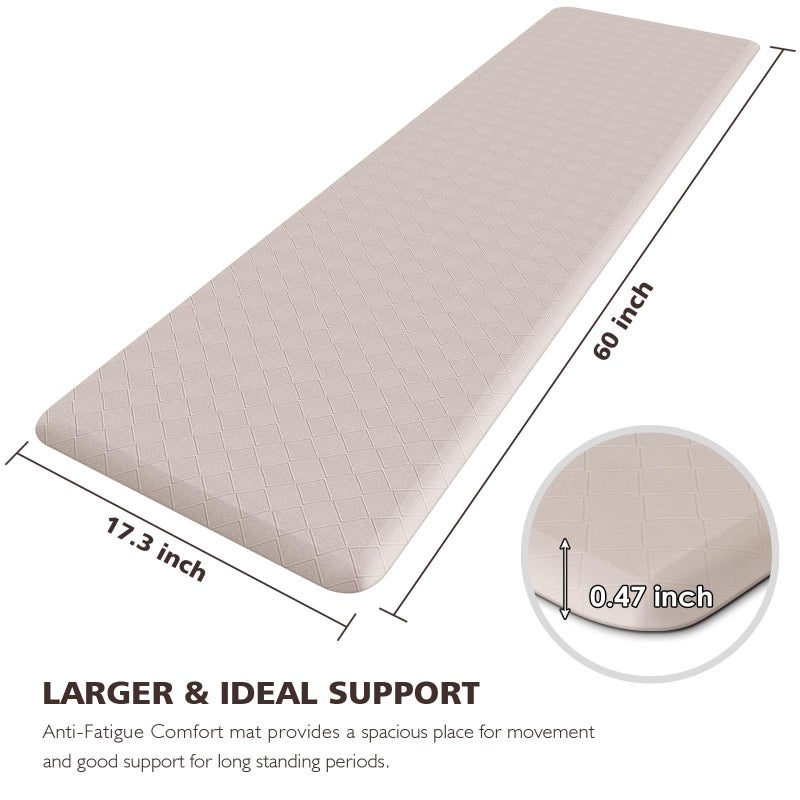 HappyTrends Kitchen Runner Rugs Anti-Fatigue mats,17.3"x 60",Non Slip Waterproof Ergonomic Comfort Mat for Kitchen, Floor Home, Office, Sink, Laundry,Khaki - Image 2