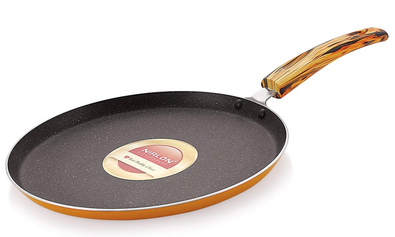 Nirlon Orange Flamy Non Stick Aluminium Gas & stovetops Friendly Flat Dosa Tawa 26cm - Image 1