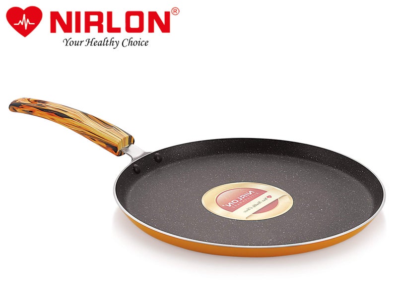 Nirlon Orange Flamy Non Stick Aluminium Gas & stovetops Friendly Flat Dosa Tawa 26cm - Image 3