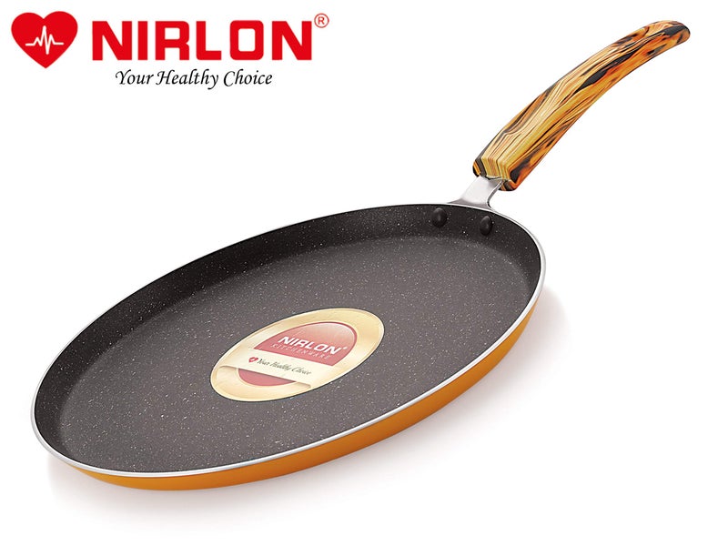 Nirlon Orange Flamy Non Stick Aluminium Gas & stovetops Friendly Flat Dosa Tawa 26cm - Image 2