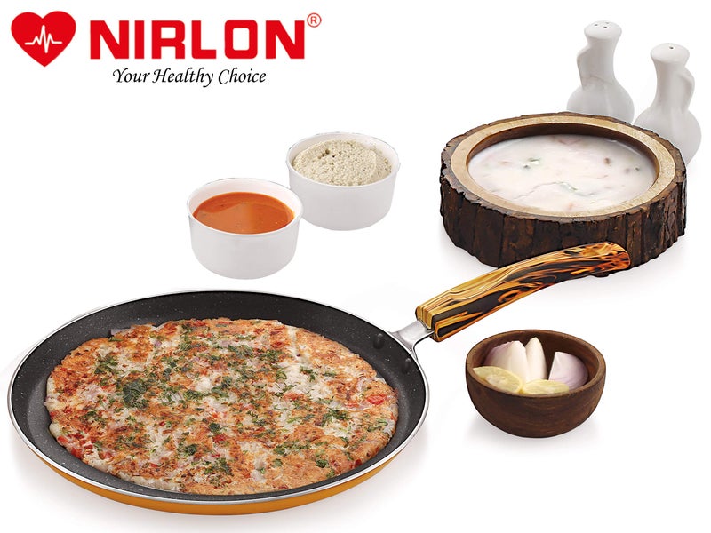 Nirlon Orange Flamy Non Stick Aluminium Gas & stovetops Friendly Flat Dosa Tawa 26cm - Image 5
