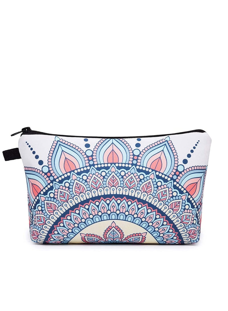 SOLARAE Makeup Bag Set Cosmetic Bag Organizer 2PACK Small Makeup Pouch for Purse for Women Girls (Blue + Geometric White) - Image 2