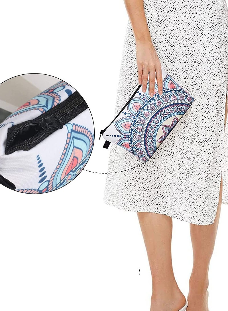 SOLARAE Makeup Bag Set Cosmetic Bag Organizer 2PACK Small Makeup Pouch for Purse for Women Girls (Blue + Geometric White) - Image 4