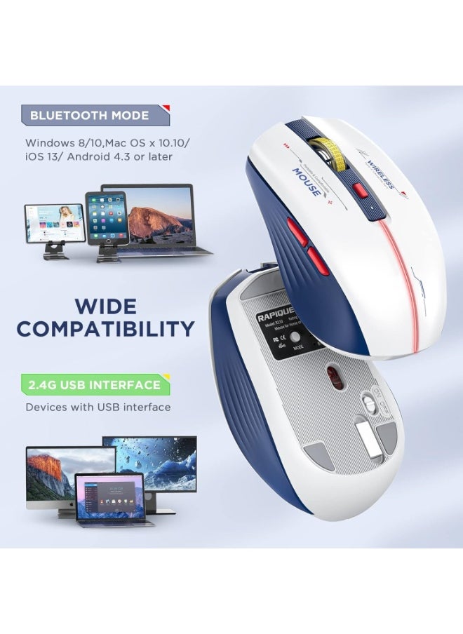 Bluetooth Wireless Mouse - Tri-Mode High Performance Rechargeable Multi-Device Compatible with PC/Laptop/Computer/MacBook/iPad Air Pro