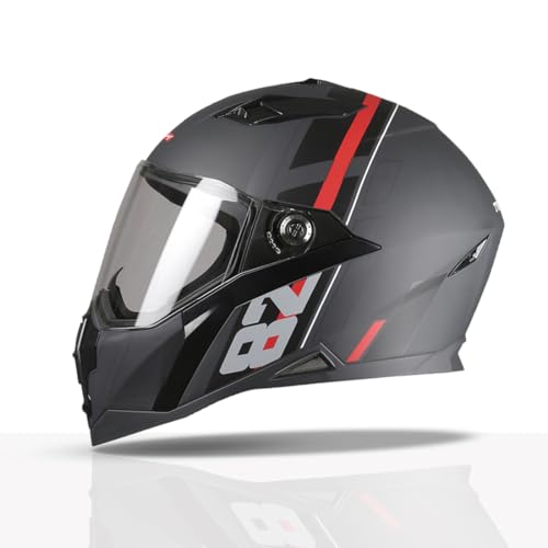TVS Racing Anti Matter FullFace Helmet for Bike & Motorcycle Riders-DOT &ISI Certified-Lightweight ABS Shell,UV Resistant-Ventilated Comfort Liner,Quick-Release Visor &Chin Strap(Grey & Red/L) - Image 1