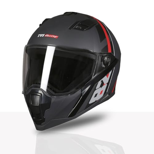 TVS Racing Anti Matter FullFace Helmet for Bike & Motorcycle Riders-DOT &ISI Certified-Lightweight ABS Shell,UV Resistant-Ventilated Comfort Liner,Quick-Release Visor &Chin Strap(Grey & Red/L) - Image 4