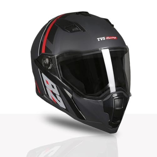 TVS Racing Anti Matter FullFace Helmet for Bike & Motorcycle Riders-DOT &ISI Certified-Lightweight ABS Shell,UV Resistant-Ventilated Comfort Liner,Quick-Release Visor &Chin Strap(Grey & Red/L) - Image 2