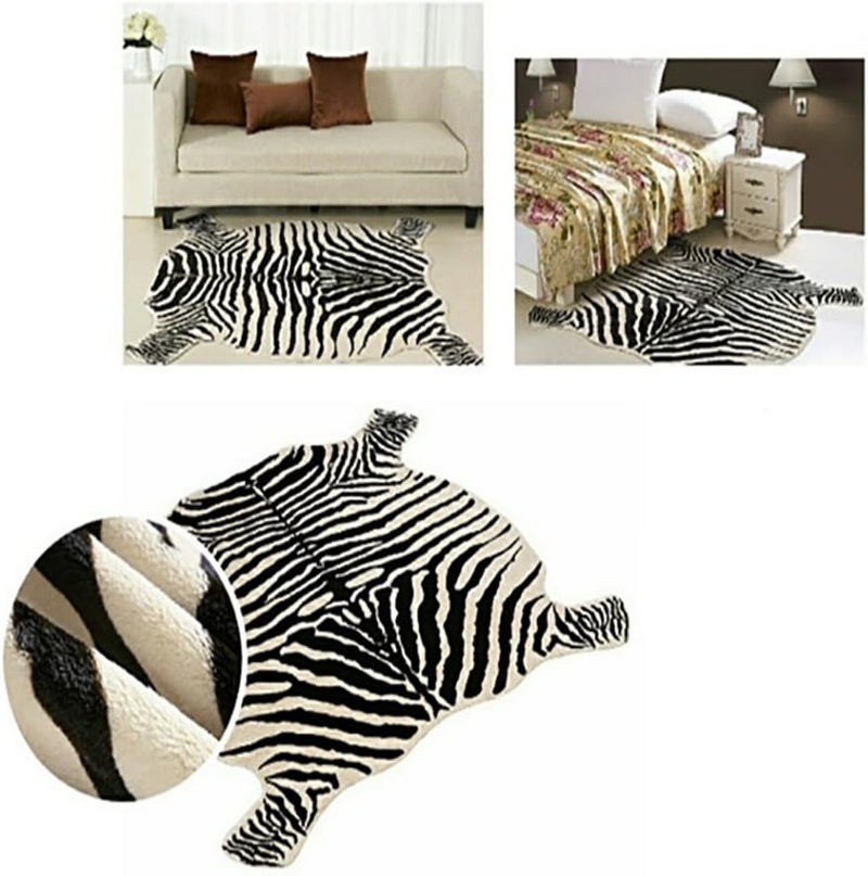 Seek4comfortable Zebra Print Rug Faux Animal Printed Skin Area Rug Carpets for Home,Living Room, Office ，Yellowish Cream Color (4.9x4.6 Feet) - Image 2