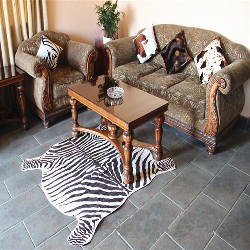 Seek4comfortable Zebra Print Rug Faux Animal Printed Skin Area Rug Carpets for Home,Living Room, Office ，Yellowish Cream Color (4.9x4.6 Feet) - Image 4