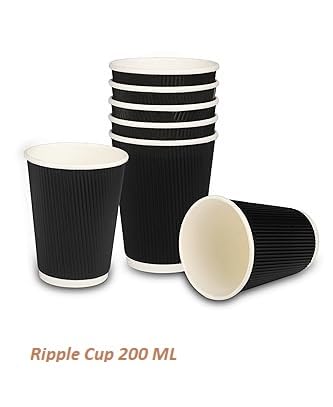 Spylark Paper Cups with Handle Black Ripple Cup Suitable for Coffee Tea Cold Drinks Disposable and MultiColoured 200 ml Pack of 50 25each 100 Biodegradable and Eco Friendly - Image 4