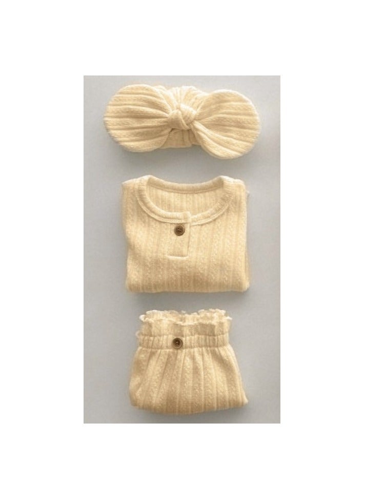 Baby Girl Autumn Knitted Jacquard Long Sleeve T-shirt + Triangle Pants Set - Image 4