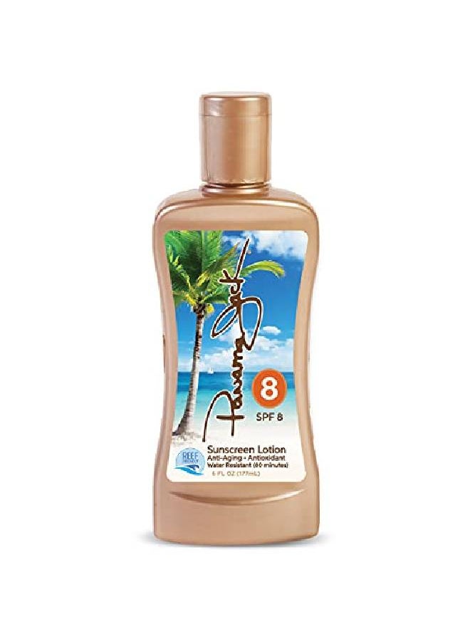 panama jack - Sunscreen Tanning Lotion Spf 8 Reeffriendly Paba Paraben Gluten & Cruelty Free Antioxidant Moisturizing Formula Water Resistant (80 Minutes) 6 Fl Oz (Pack Of 1) - Image 1
