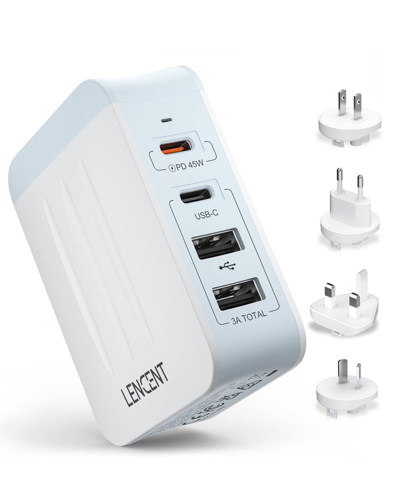 45W Multiple USB Wall Charger 2 PD TypeC2 USB Travel Power Adapter All in One Worldwide Cellphone Charger With UK US EU European Australia International Block Cube Plug for iPhone Laptop