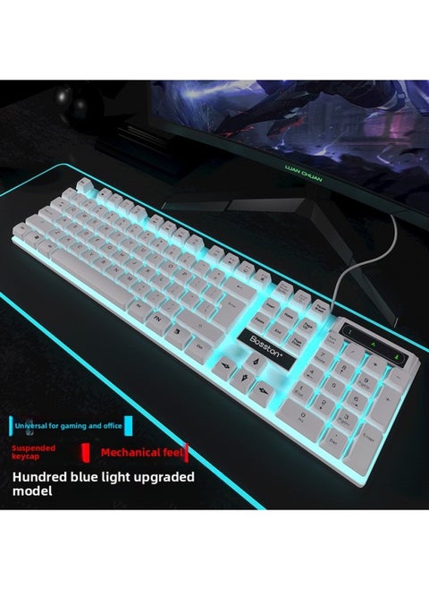Mechanical Feel Keyboard Mouse Suit Wired Desktop Computer Notebook Game E-sports Typing USB-Color:White Ice Blue - Single Keyboard - Official Standard - Mechanical Feel - 1 Year Warranty