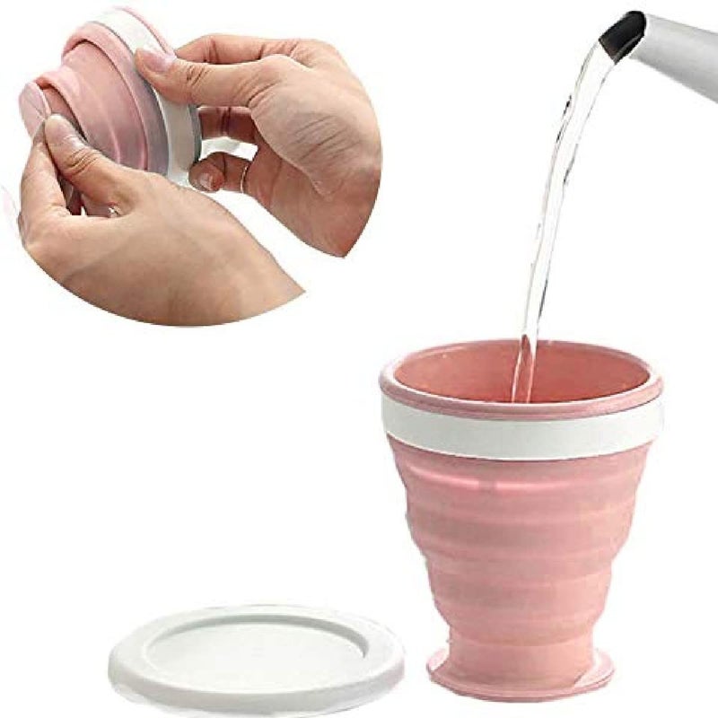 Ramkuwar Silicone Collapsible Travel Water Cup 2 Pack Collapsible Silicone Cup with Lid Expandable Drinking Cup Set Reusable Mug for Camping Hiking Travel Pink - Image 2