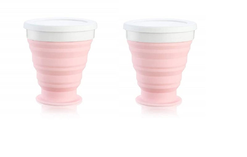Ramkuwar Silicone Collapsible Travel Water Cup 2 Pack Collapsible Silicone Cup with Lid Expandable Drinking Cup Set Reusable Mug for Camping Hiking Travel Pink - Image 1