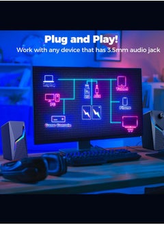 LOOPITYS Computer Speakers, PC Gaming Speakers with Enhanced Bass and Volume Control, Stereo 2.0 USB Powered 3.5mm Aux Multimedia Speakers for Laptop/Desktop/Tablets/Phone  - Image 4
