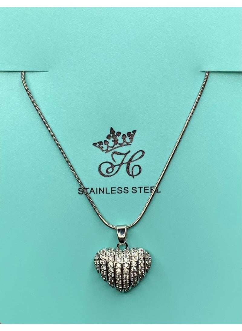 Influence Germany Vertical Crystal Heart Pendant Necklace – Silver-Tone Stainless Steel - Image 1