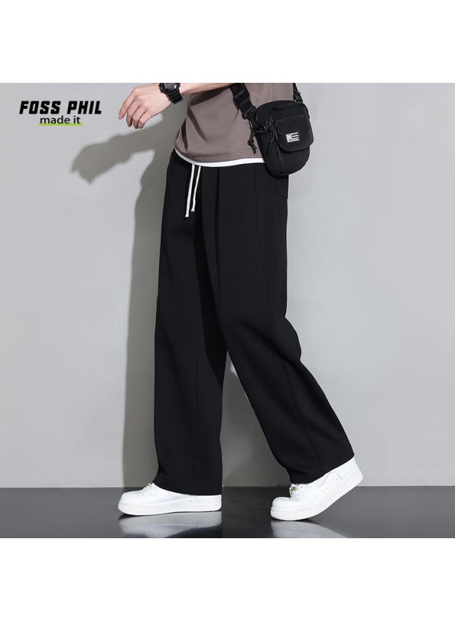 Foss Phil Men's Casual Pants, Spring And Summer Straight-leg Loose Wide-leg Trousers, Athletic Sweatpants, Men's Clothing, 926 Black, Size L - Image 2