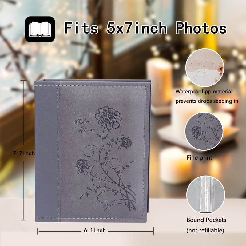 Artmag Artmag Photo Album 5x7 2 Packs Clear Pages Pockets Leather Cover Slip Slide in Photo Album Book Each Holds 50 Vertical 5x7 Photos Picture Book for Wedding Family (Grey)  - Image 2
