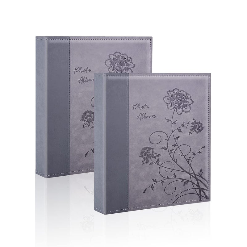 Artmag Artmag Photo Album 5x7 2 Packs Clear Pages Pockets Leather Cover Slip Slide in Photo Album Book Each Holds 50 Vertical 5x7 Photos Picture Book for Wedding Family (Grey)  - Image 1