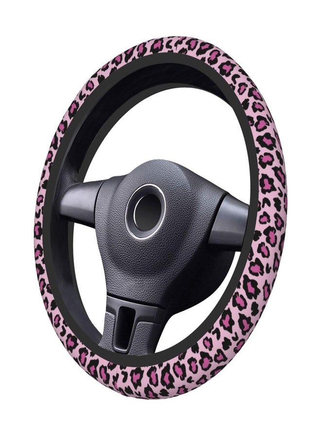 KARREAL Pink Leopard Print Elastic Steering Wheel Cover, Non-Slip Breathable Neoprene Steering Wheel Covers, Women Pink Car Accessories, Universal 15 Inch Fit Auto, Suvs, Truck - Image 2