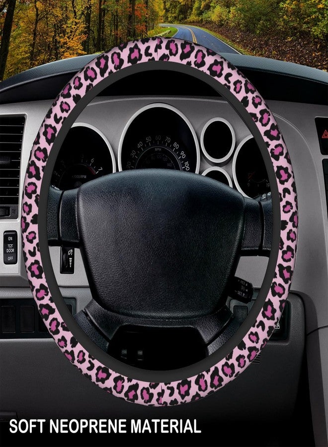 KARREAL Pink Leopard Print Elastic Steering Wheel Cover, Non-Slip Breathable Neoprene Steering Wheel Covers, Women Pink Car Accessories, Universal 15 Inch Fit Auto, Suvs, Truck - Image 3