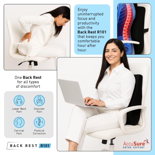 AccuSure Orthopedic Back Rest Cushion – Memory Foam Lumbar Support Pillow for Office Chair, Car & Home | Ergonomic Back Support for Pain Relief, Posture Correction & Spine Alignment - Image 5