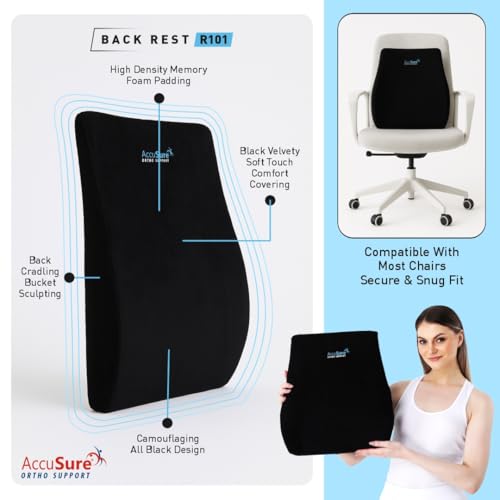 AccuSure Orthopedic Back Rest Cushion – Memory Foam Lumbar Support Pillow for Office Chair, Car & Home | Ergonomic Back Support for Pain Relief, Posture Correction & Spine Alignment - Image 4