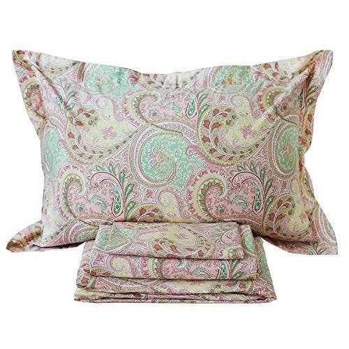 FADFAY 4 Piece Pink Paisley Bed Sheet Set Luxury Bedding Sets Designer Bedding Collections 800 Thread Count 100 Egyptian Cotton Deep Pocket Queen
