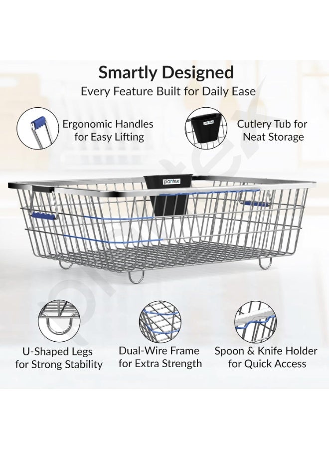 Plantex Stainless-Steel Dish Drainer Basket for Kitchen Utensils/Dish Drying Rack/Plate Stand/Bartan Basket (Large Size-64x47x20cm) - Image 4