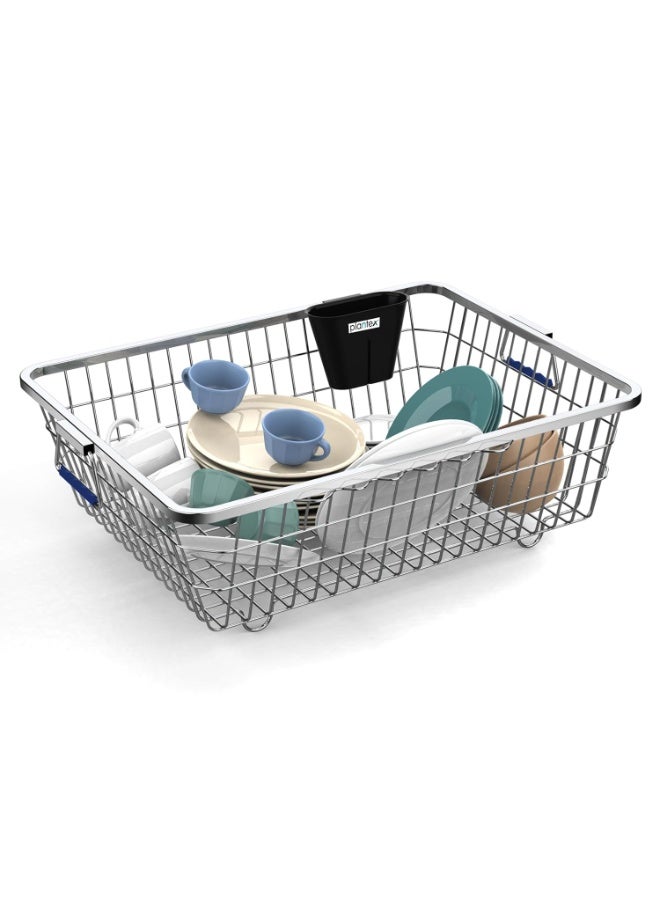 Plantex Stainless-Steel Dish Drainer Basket for Kitchen Utensils/Dish Drying Rack/Plate Stand/Bartan Basket (Large Size-64x47x20cm) - Image 1