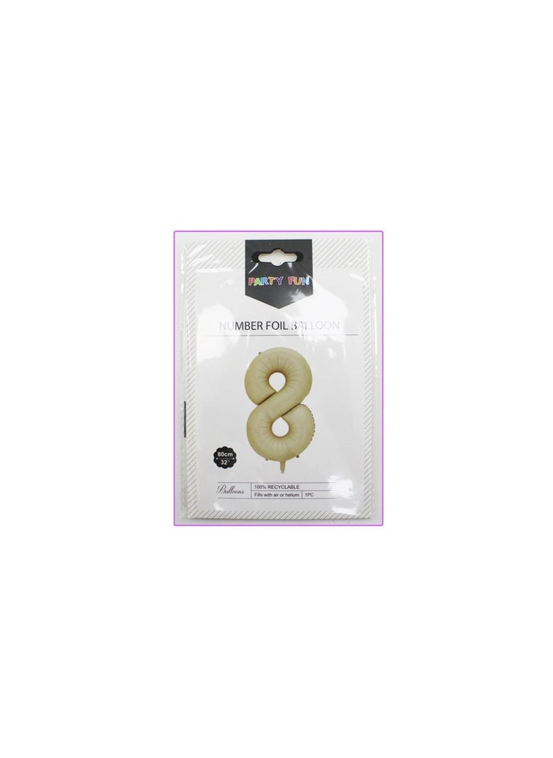 PARTY FUN - 32 Inch Oat Colored Foil Number Balloon No. 8 Elegance for Birthday, Anniversary, and Special Celebrations - Image 1