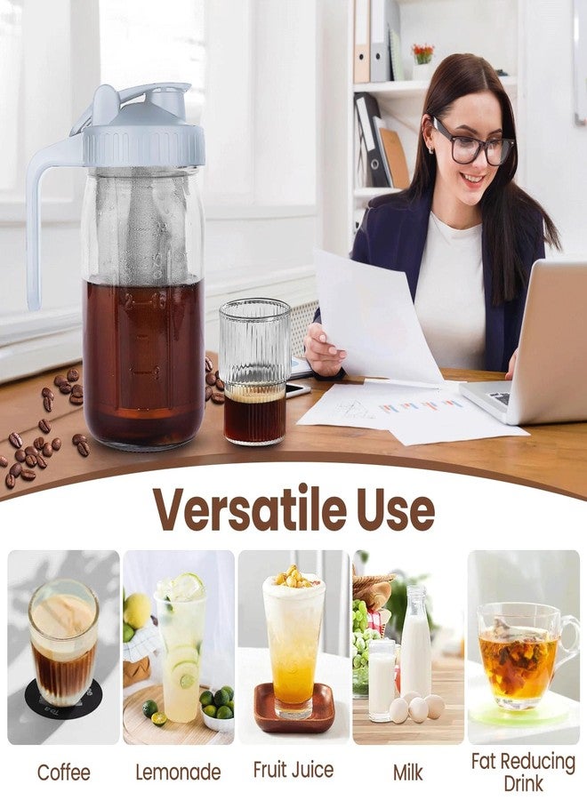 QHH Cold Brew Coffee Maker,32 oz Mason Jar Pitcher with Stainless Steel Filter, Pour Spout Handle Lid, Heavy Duty Glass Airtight & Leak-Proof Pitcher for iced coffee Tea Lemonade-Gray - Image 5