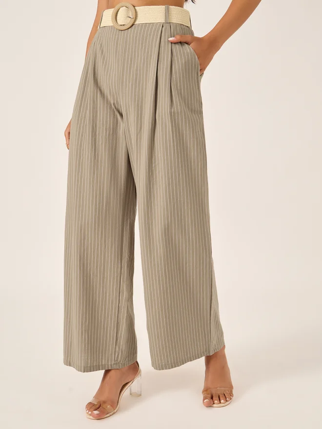 Styli Styli Stiped Sleeveless Button-Down Tunic and Wide Leg Pants Co-Ords