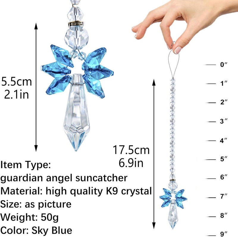 QFkris Rainbow Guardian Angel Crystal Suncatcher as Home/Car Decoration & Porch Decor & Hangings Crystal Glass Ornament for Mom Women (Blue) - Image 1