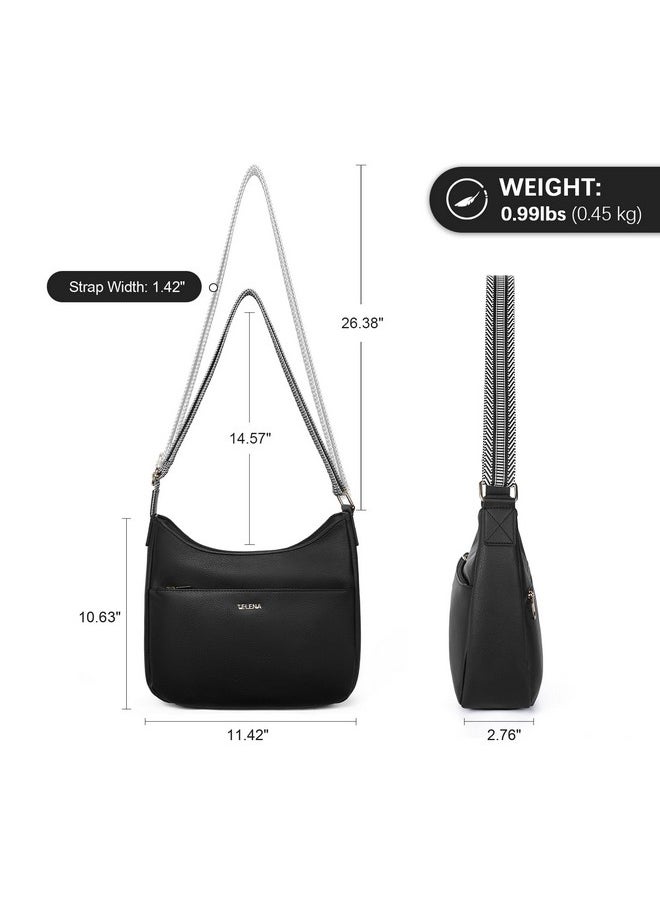 Telena Crossbody Purses For Women Hobo Bag Vegan Leather Shoulder Purse Bucket Handbags With Adjustable Guitar Strap Black  - Image 3