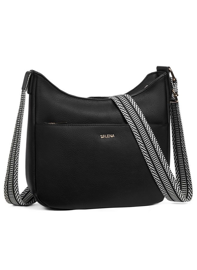 Telena Crossbody Purses For Women Hobo Bag Vegan Leather Shoulder Purse Bucket Handbags With Adjustable Guitar Strap Black  - Image 1