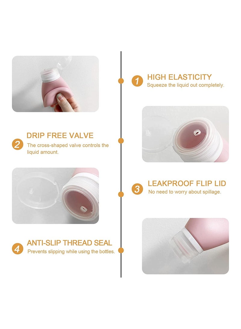 SYOSI 4 Pack Travel Bottles Set, Silicone Travel Toiletries Portable Travel Containers, Leak Proof Refillable Squeezable Silicone Bottle for Liquid Shampoos, Soap and Cosmetic (BPA Free, 3 oz) - Image 4