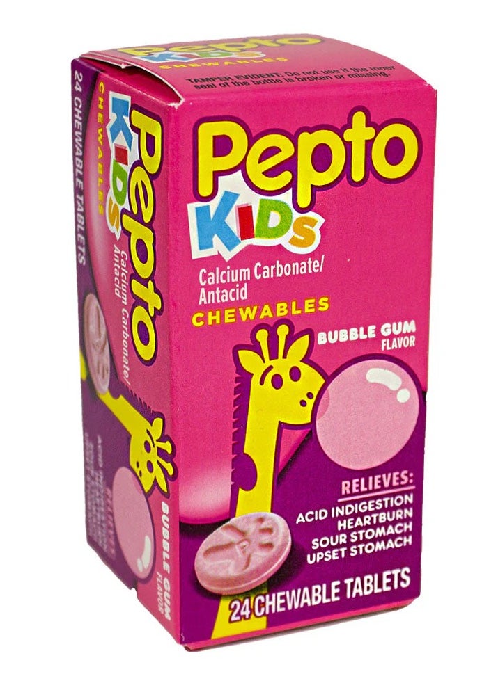 Pepto Bismol Pepto Kid's Chewable Tablets for Heartburn, Acid Indigestion, Sour Stomach, and Upset Stomach, Bubblegum Flavor, 72 Count (Pack of 3)  - Image 2