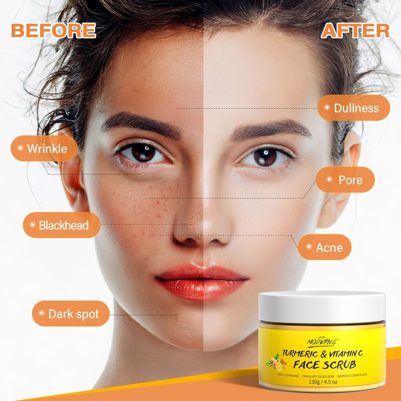 POP MODERN.C Vitamin C and Turmeric Face Scrub Cream Organics Microdermabrasion Facial Scrub Exfoliating Clears Blackheads Improve Dark Spot Acne with Strawberry Extract Exfoliator 130g/4.5oz - Image 4