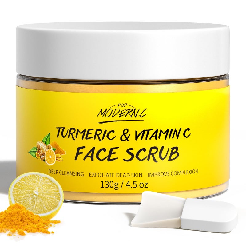 POP MODERN.C Vitamin C and Turmeric Face Scrub Cream Organics Microdermabrasion Facial Scrub Exfoliating Clears Blackheads Improve Dark Spot Acne with Strawberry Extract Exfoliator 130g/4.5oz - Image 1