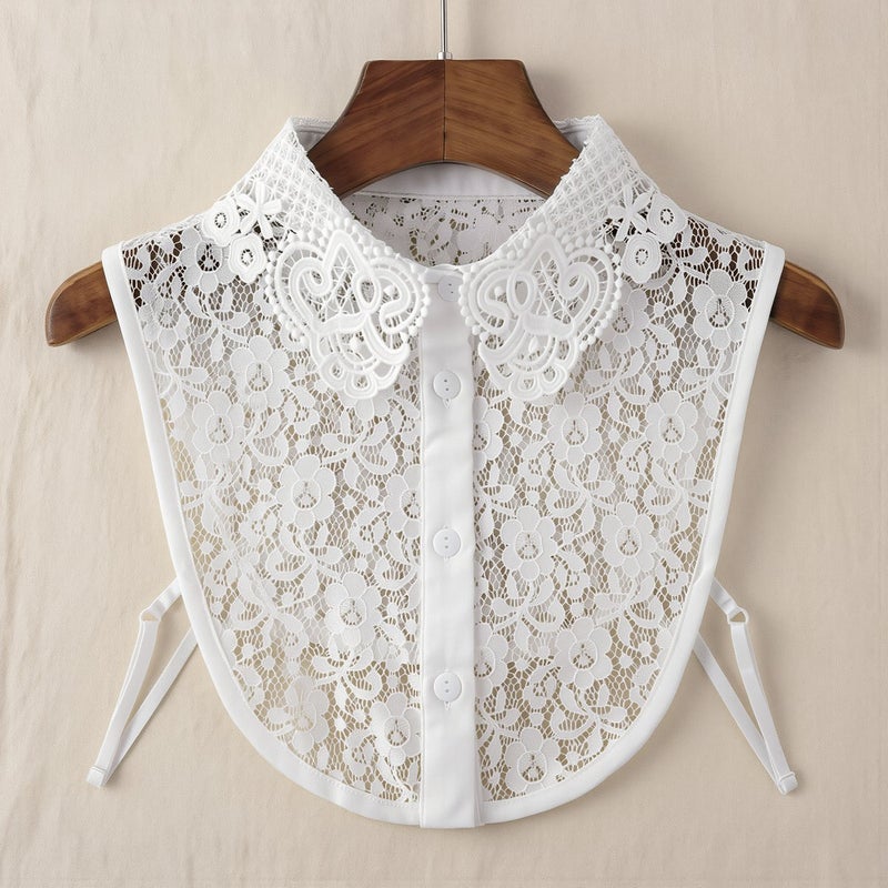 Lace Fake Collar for Women White Floral Cotton Blended Decorative Collar for Sweater Shirt - Image 2