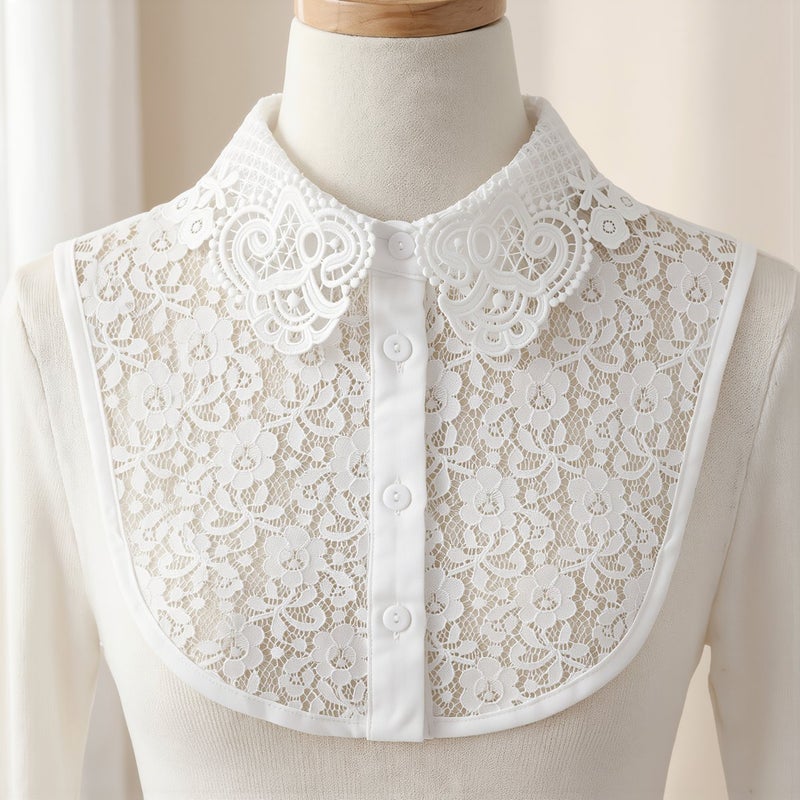 Lace Fake Collar for Women White Floral Cotton Blended Decorative Collar for Sweater Shirt - Image 5