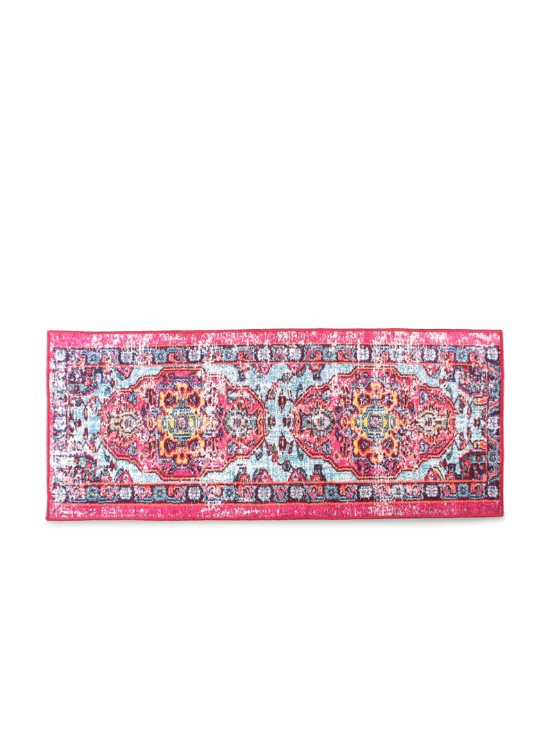 ROMEE Ethnic Motifs Polyester Chenille Bed Runner - 55 cm X 140 cm, Turquoise Blue and Pink - Image 2
